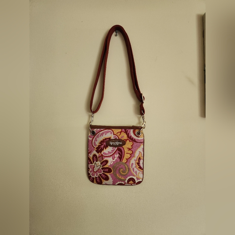 Spartina 449 crossbody bag floral paisley linen leather purse